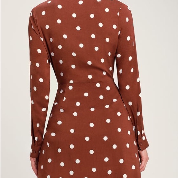 Rust Brown Polka Dot Surplice Mini Dress Small - Picture 3 of 6